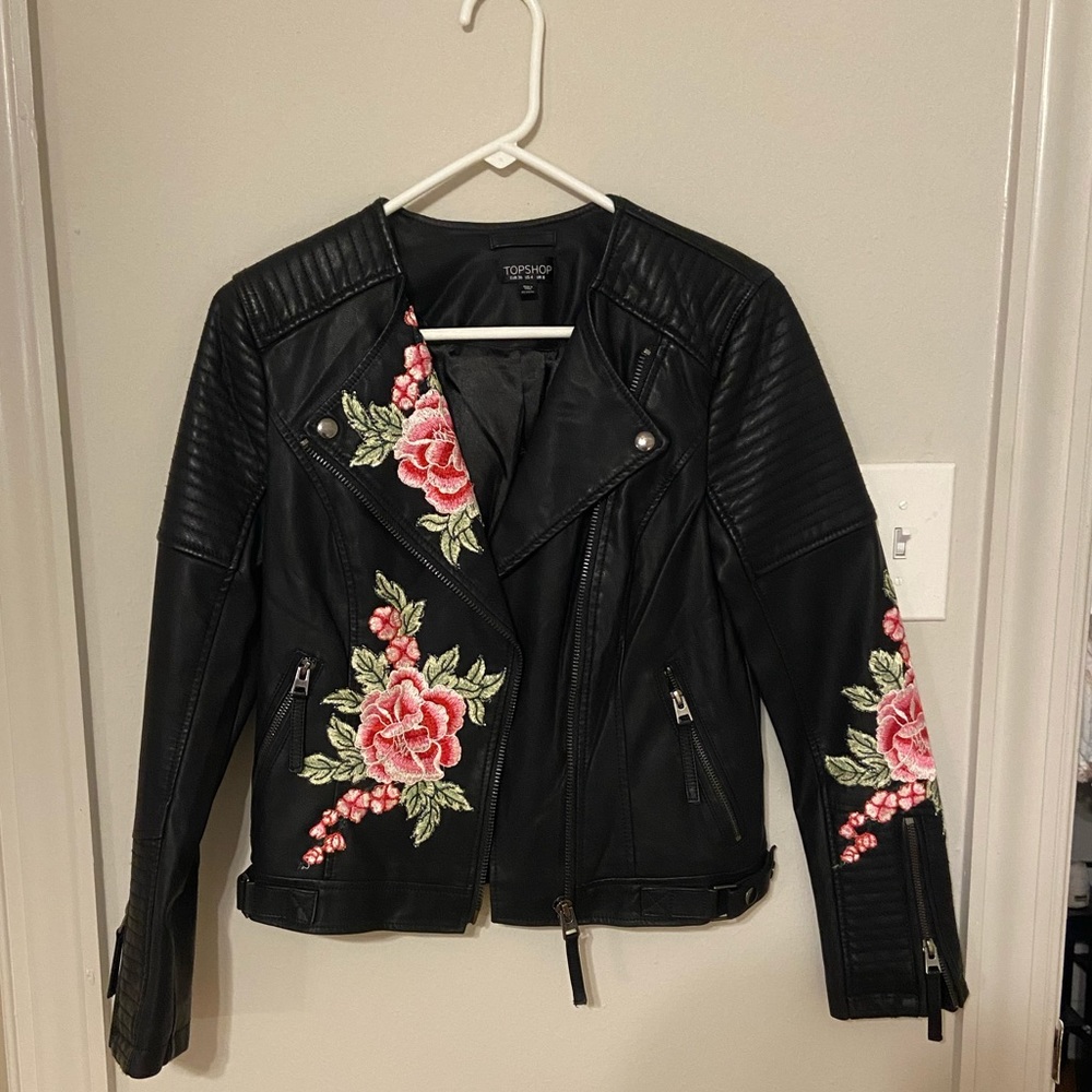 Top Shop Floral Leather Jacket